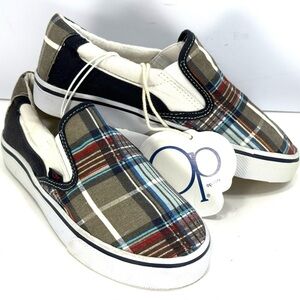 NWT - Children's Ocean Pacific Navy/Gray Plaid Slip-On Loafers/Sneakers